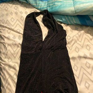 Black With Gold Glitter Skinny Leg JumpSuit